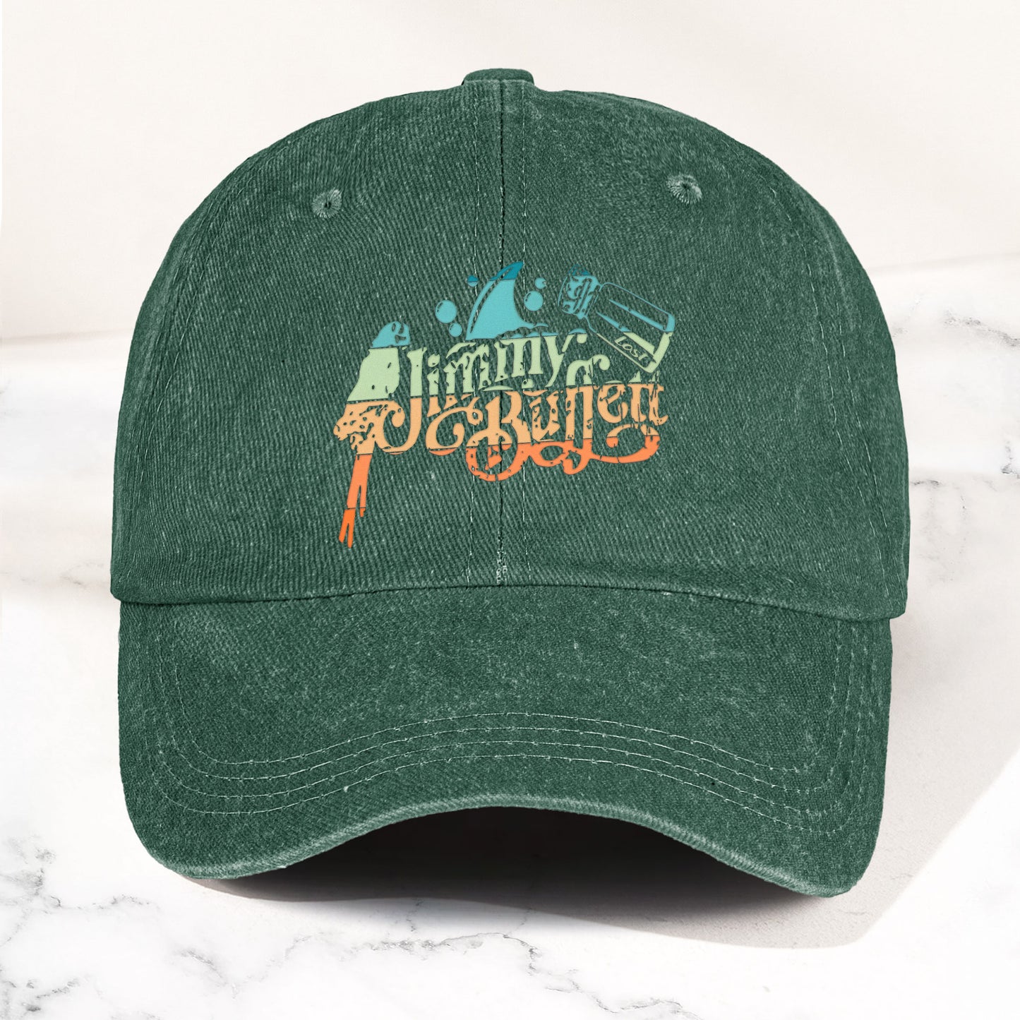 Jimmy Buffett Logo Denim Dad Cap – Vintage Washed Tropical Lifestyle Hat