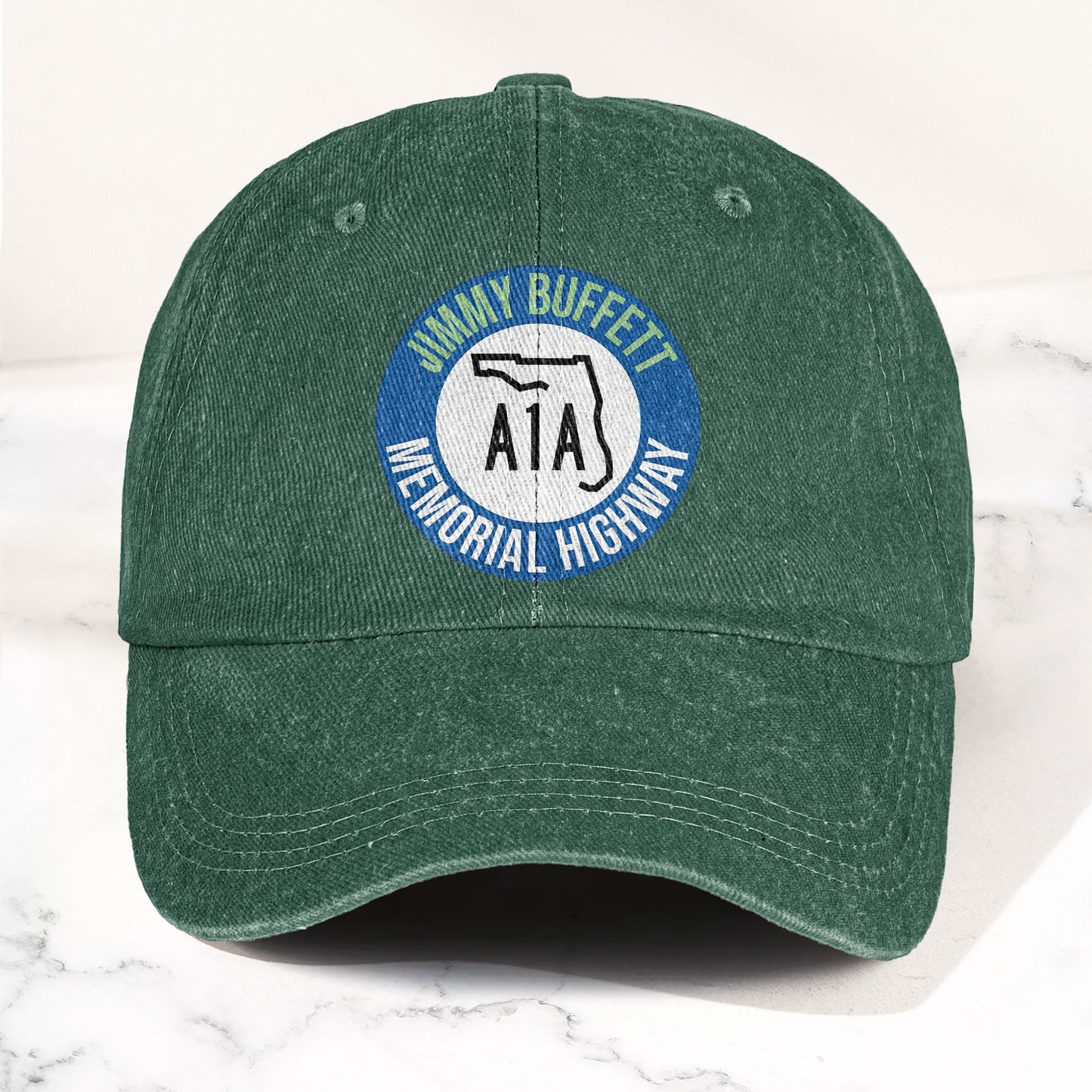 Jimmy Buffett A1A Memorial Highway Denim Cap – Retro Jimmy Buffett Tribute Dad Hat (With Box)