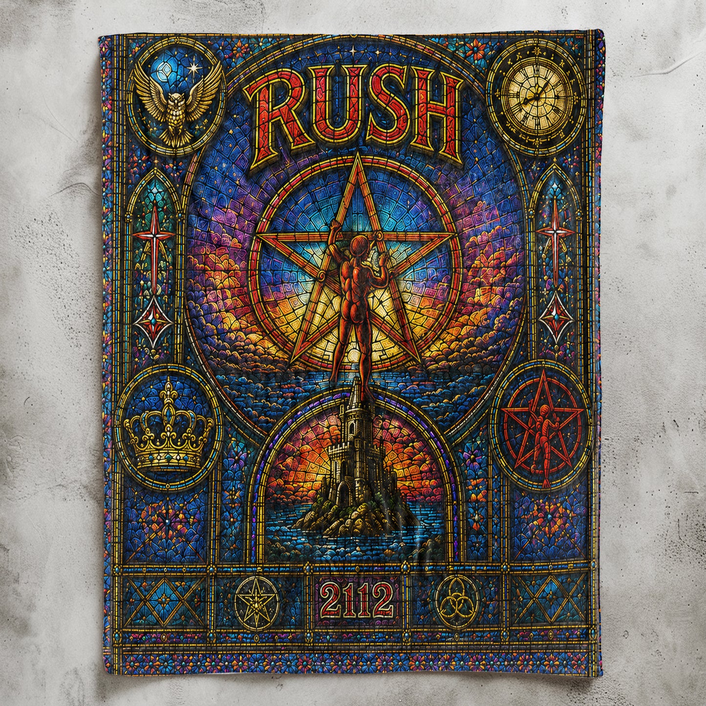 Rush 2112 Sherpa Blanket – Starman Stained Glass Progressive Rock Icon Throw Blanket