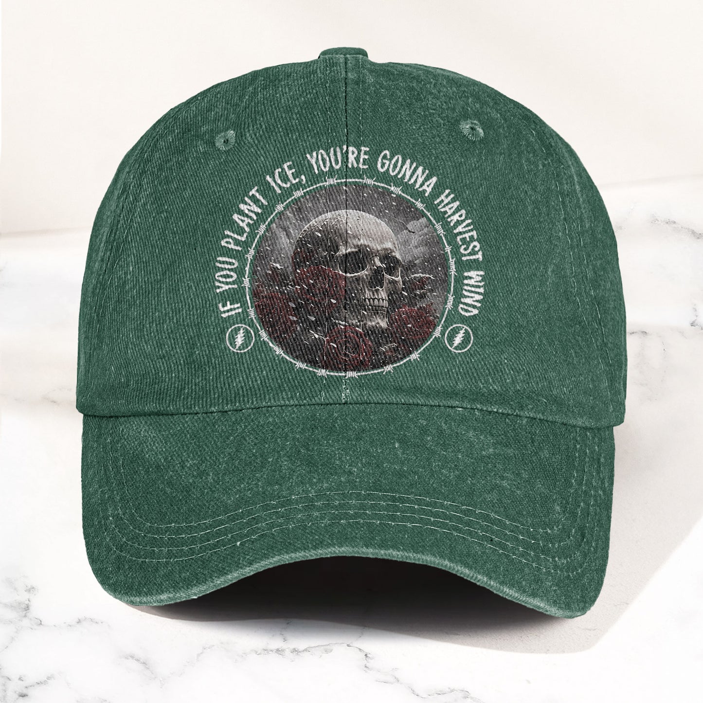 Grateful Dead Skull Franklin's Tower Lyrics Vintage Denim Cap – Retro Dad Cap (With Box)