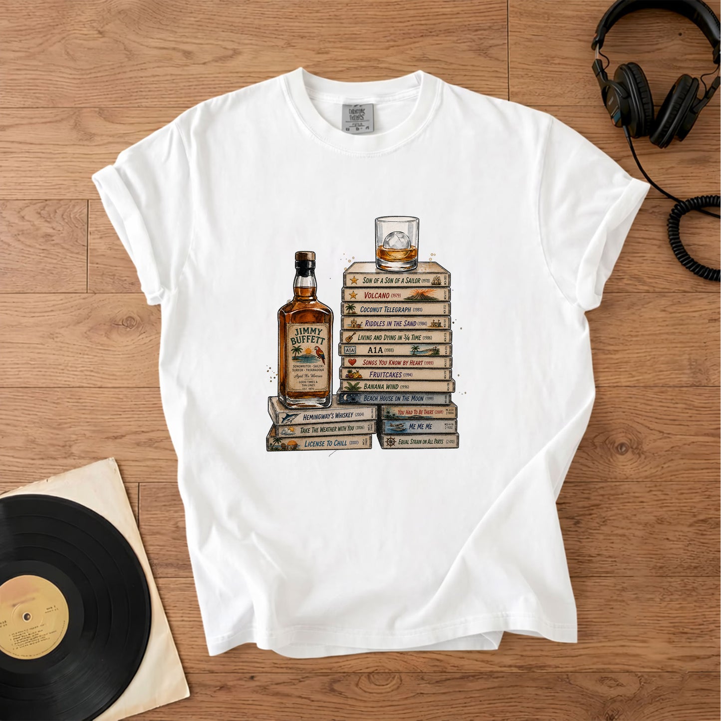 Jimmy Buffett Cassette Album Collection Vintage T-Shirt – Retro Music Jimmy Buffett Merch Tee