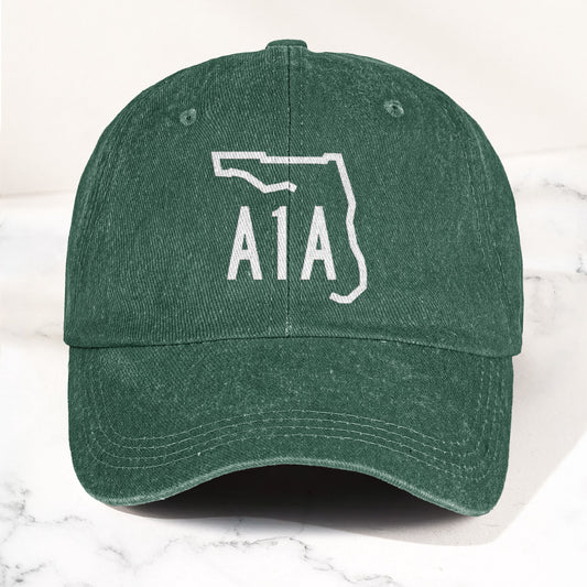 A1A Highway Sign Florida Denim Cap – Retro Jimmy Buffett Inspried Hat (With Box)