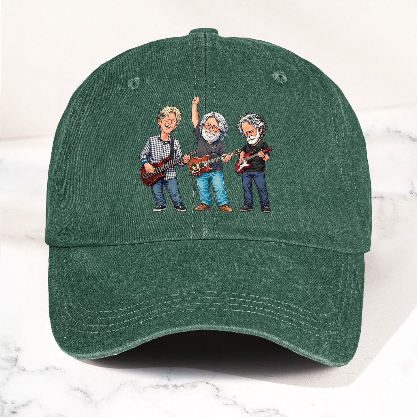 Grateful Dead Denim Dad Cap – Classic Trio Cartoon Band Design (With BOX)