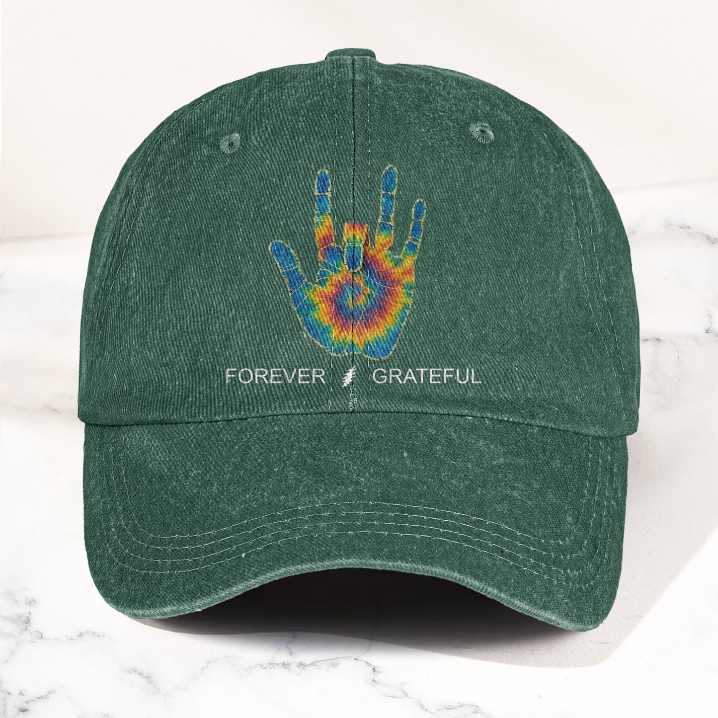 Jerry Garcia Handprint Tie Dye Denim Cap – Retro Music Grateful Dead Cap Gift For Dad (With Box)