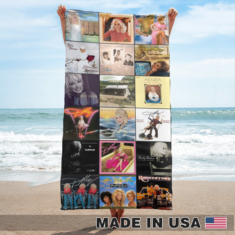 Dolly Parton Beach Towel – Album Cover Collage Country Music Towel