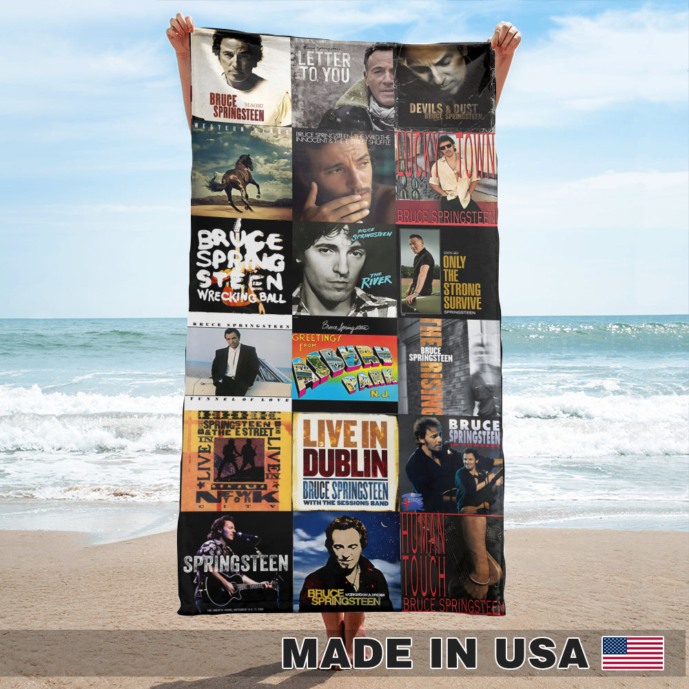 Bruce Springsteen Beach Towel – Album Cover Collage Classic Rock Towel