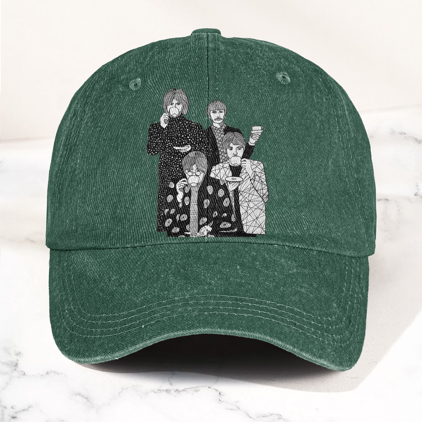 The Beatles Drinking Tea Denim Cap – Retro Vintage Rock Band Dad Cap Gift For Dad (With Box)