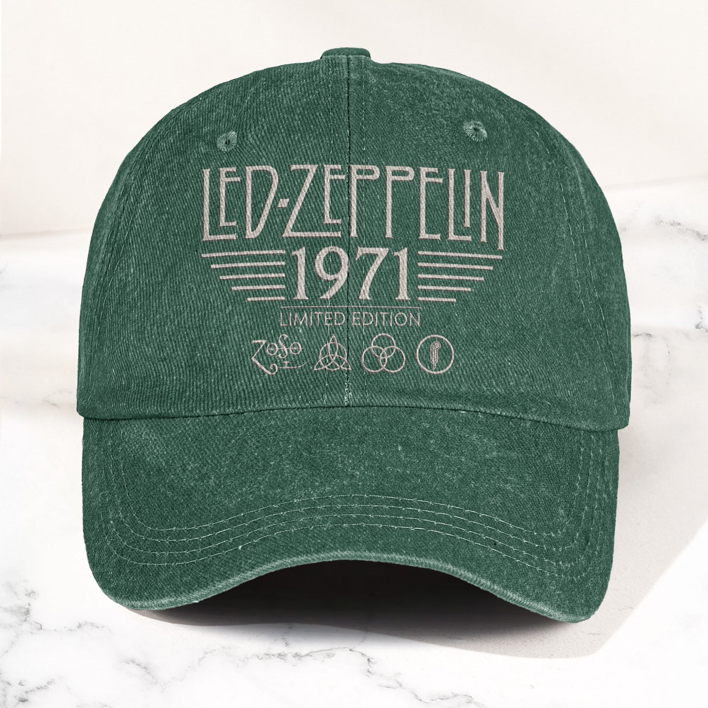 Led Zeppelin 1971 Four Symbols Icon Denim Cap – Vintage Dad Cap Gift For Dad (With Box)