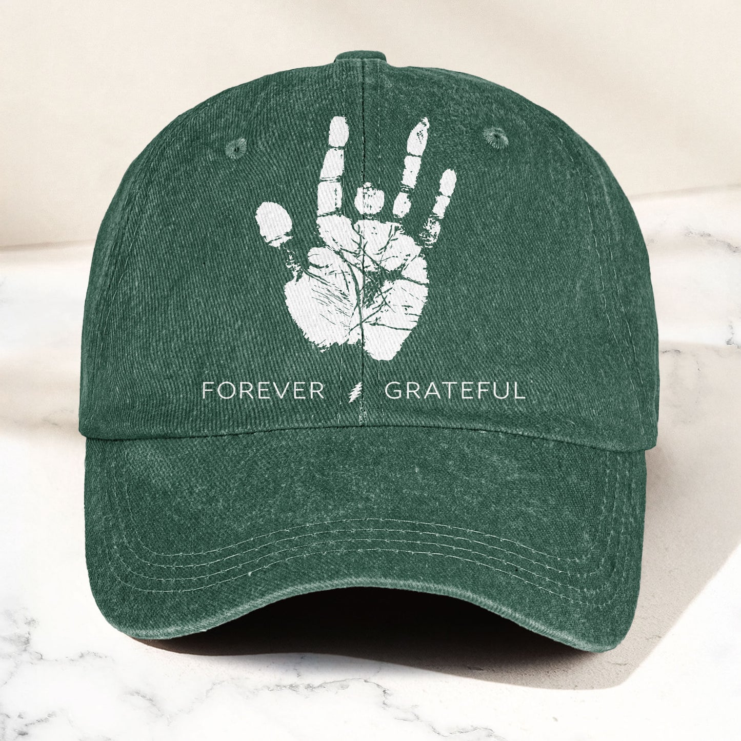 Grateful Dead Denim Cap – “Forever Grateful” Handprint Dad Hat (With Box)