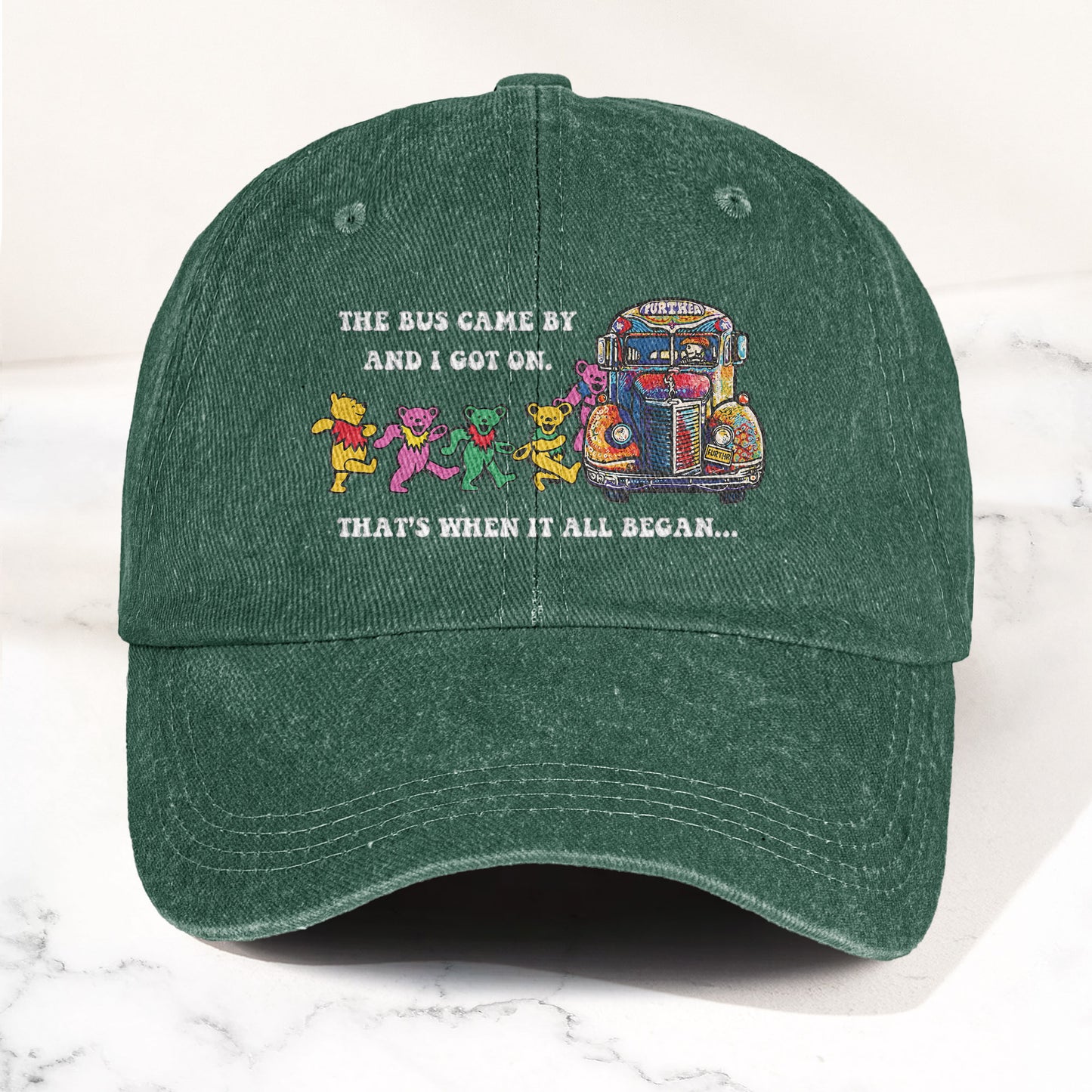 Grateful Dead Further Bus And Dancing Bears Denim Cap – Vintage Music Grateful Dead Merch Gift for Dad (With Box)