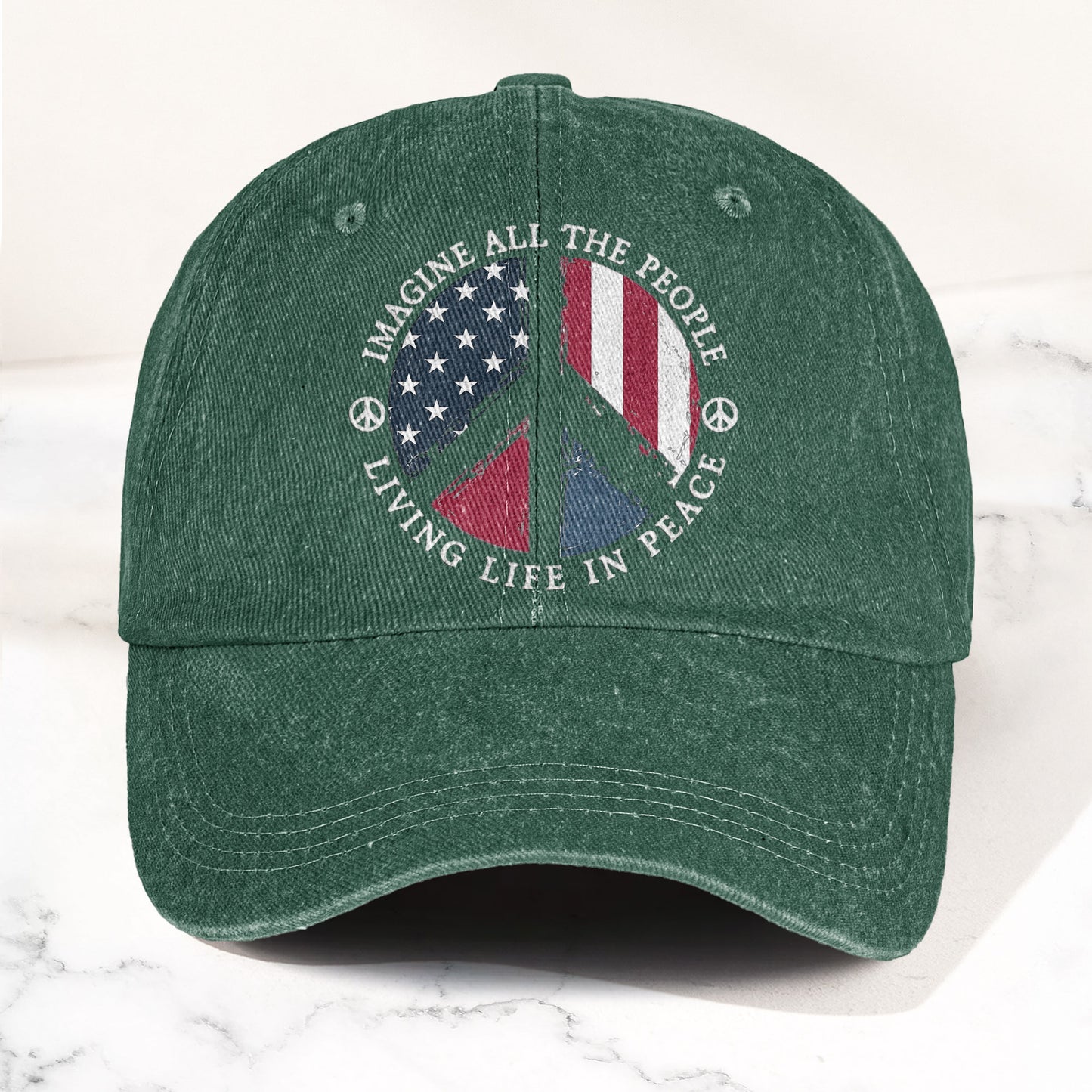 John Lennon Imagine All The People Living Life In Peace Sign American Flag Denim Cap – Retro Vintage Dad Cap Gift For Dad (With Box)