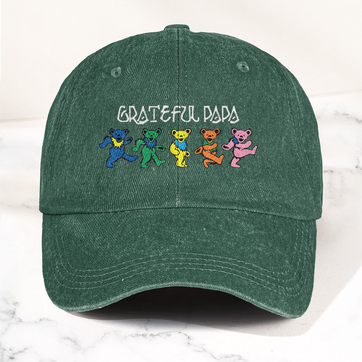 Grateful Papa Dancing Bears Denim Cap – Vintage Music Grateful Dead Merch Gift for Dad (With Box)