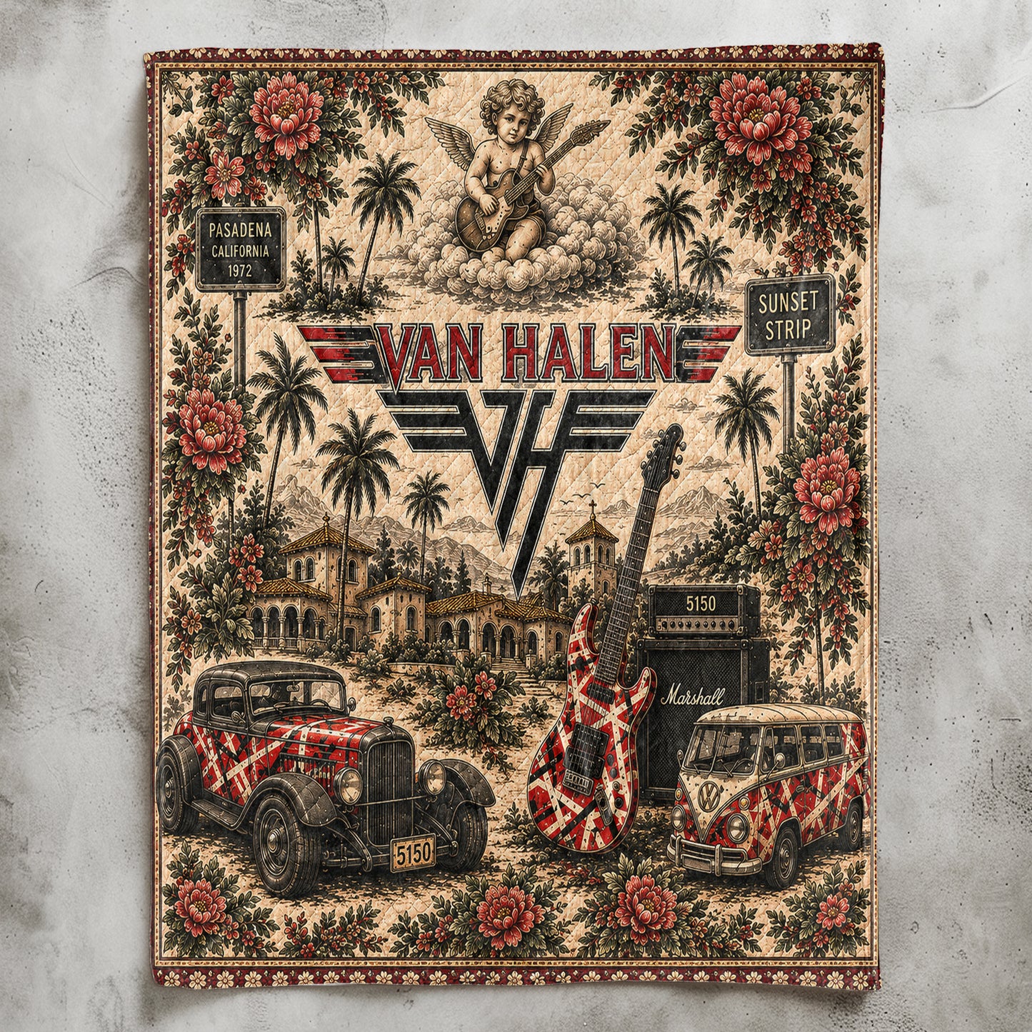 Van Halen Sherpa Blanket – Frankenstrat Guitar Vintage Collage Hard Rock Blanket