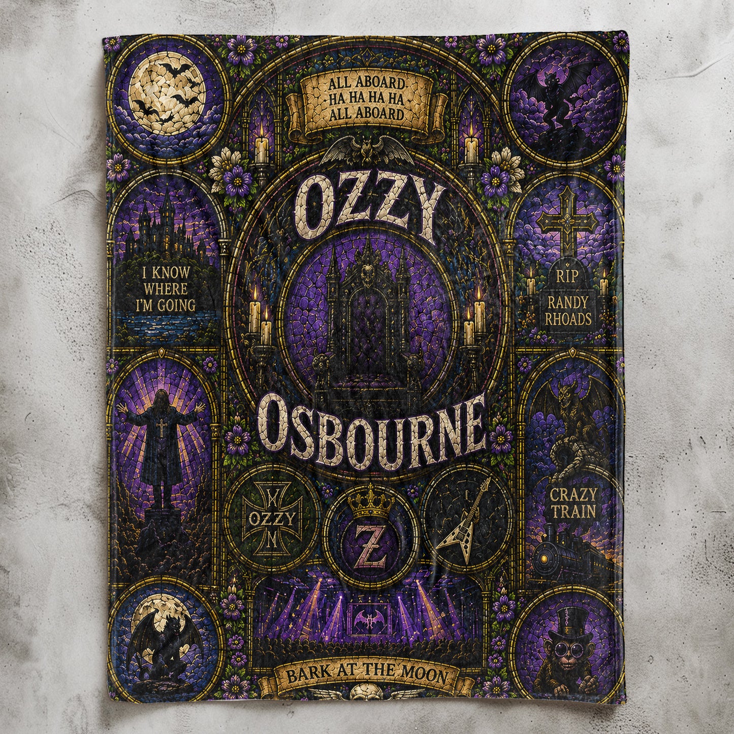 Ozzy Osbourne Sherpa Blanket – Crazy Train Stained Glass Blanket