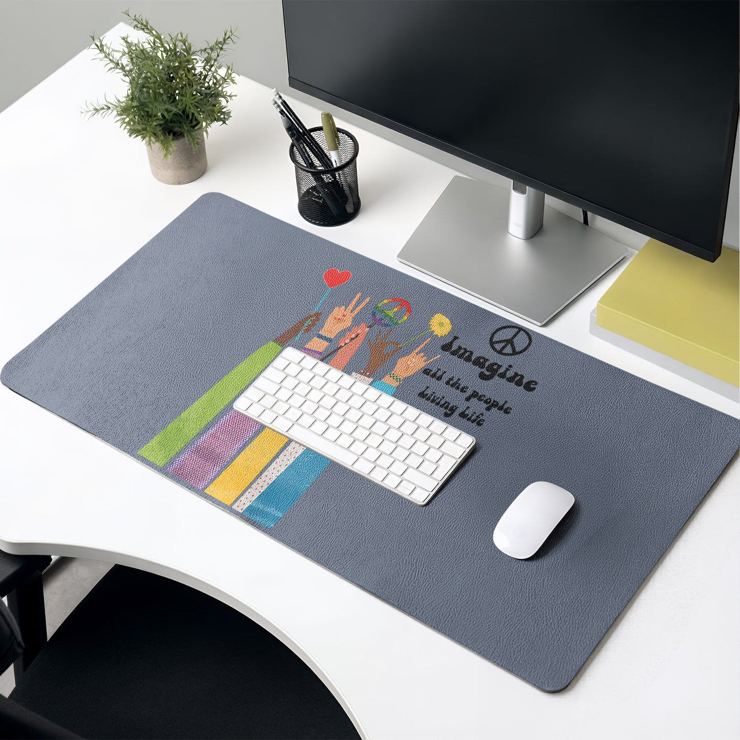 Imagine All The People Living Life In Peace Desk Mat – Non-slip Home Office Gift Keyboard Pad Birthday Gift Pride