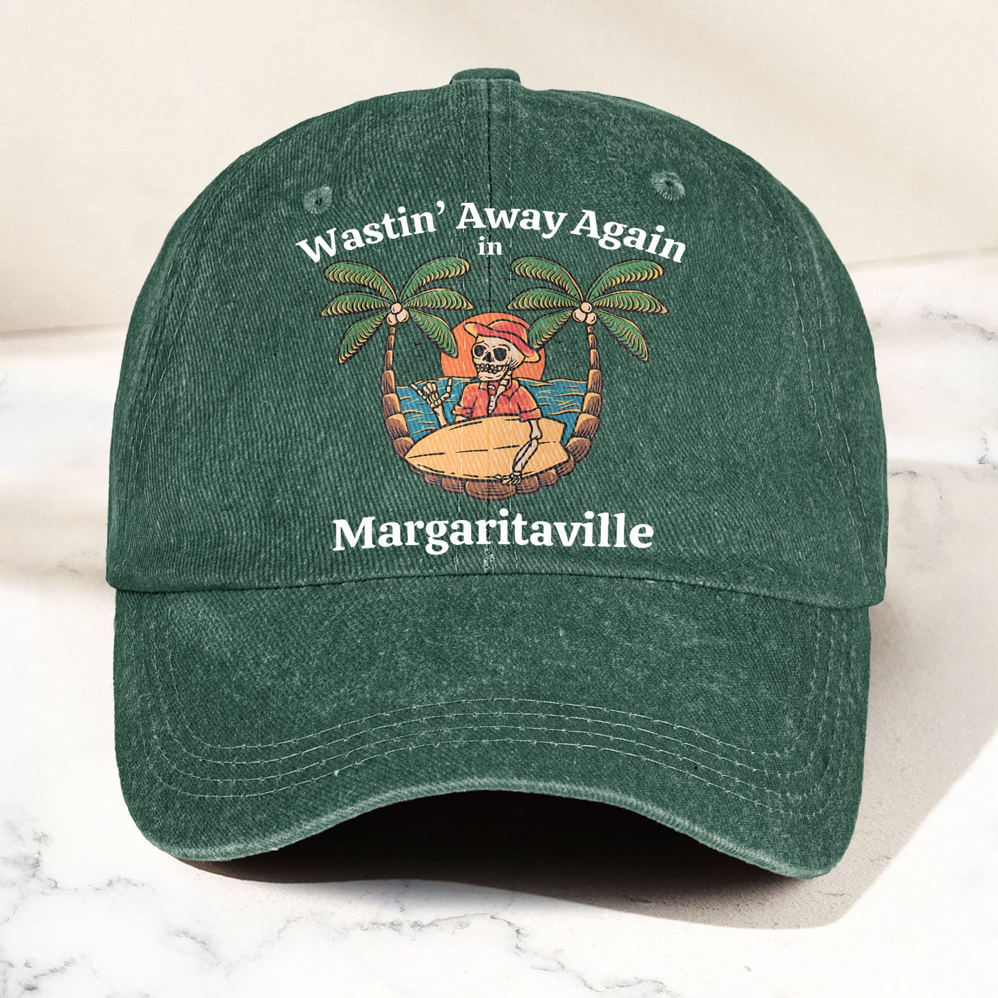 Wastin' Away Again in Margaritaville Denim Cap – Retro Jimmy Buffett Inspired Dad Hat (With Box)