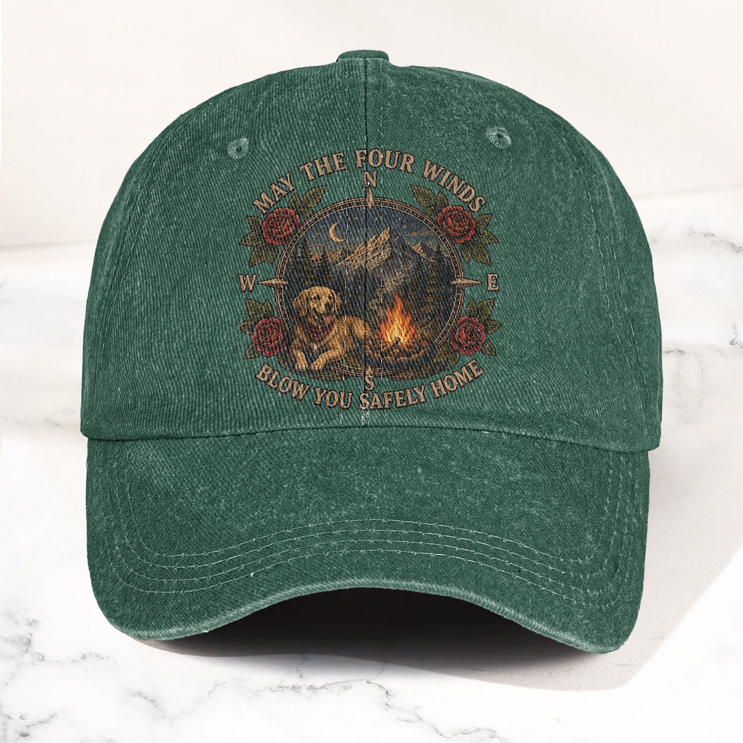 Grateful Dead Franklin's Tower May The Four Winds Blow You Safely Home Dog Campfire Denim Cap – Retro Vintage Dad Cap Gift For Dad (With Box)