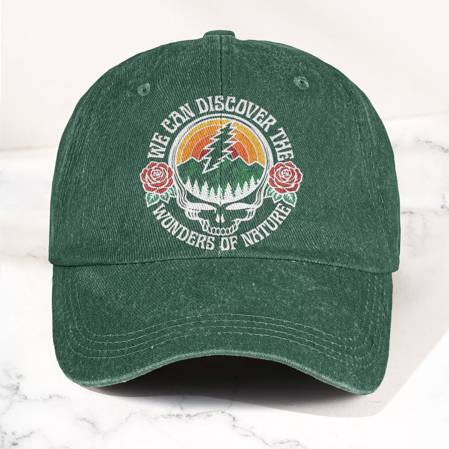 Grateful Dead We Can Discover The Wonders of Nature Skull And Rose Denim Cap – Retro Vintage Dad Cap Gift For Dad (With Box)