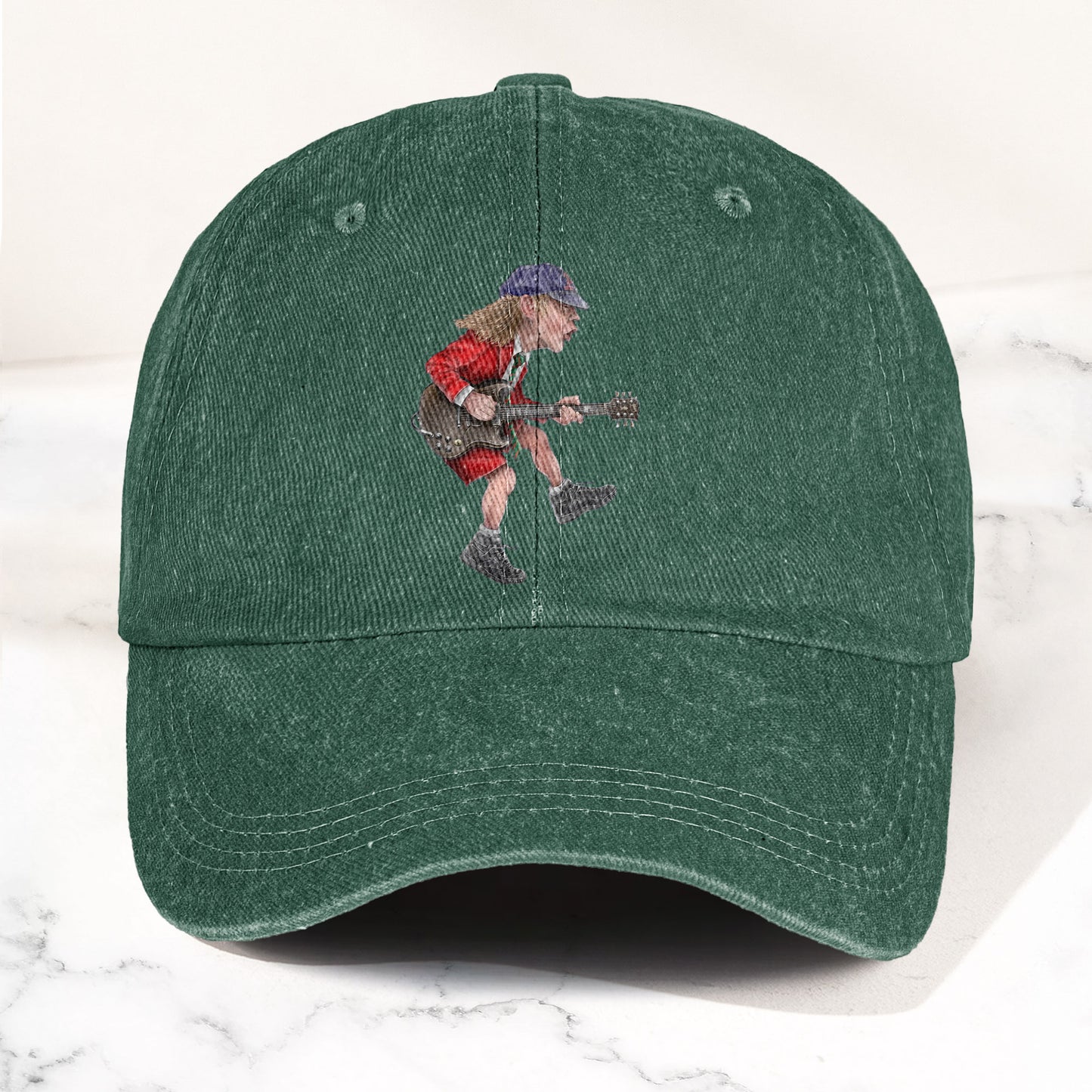 Angus Young In His Guitar Denim Dad Cap – Retro AC/DC Design (With BOX)
