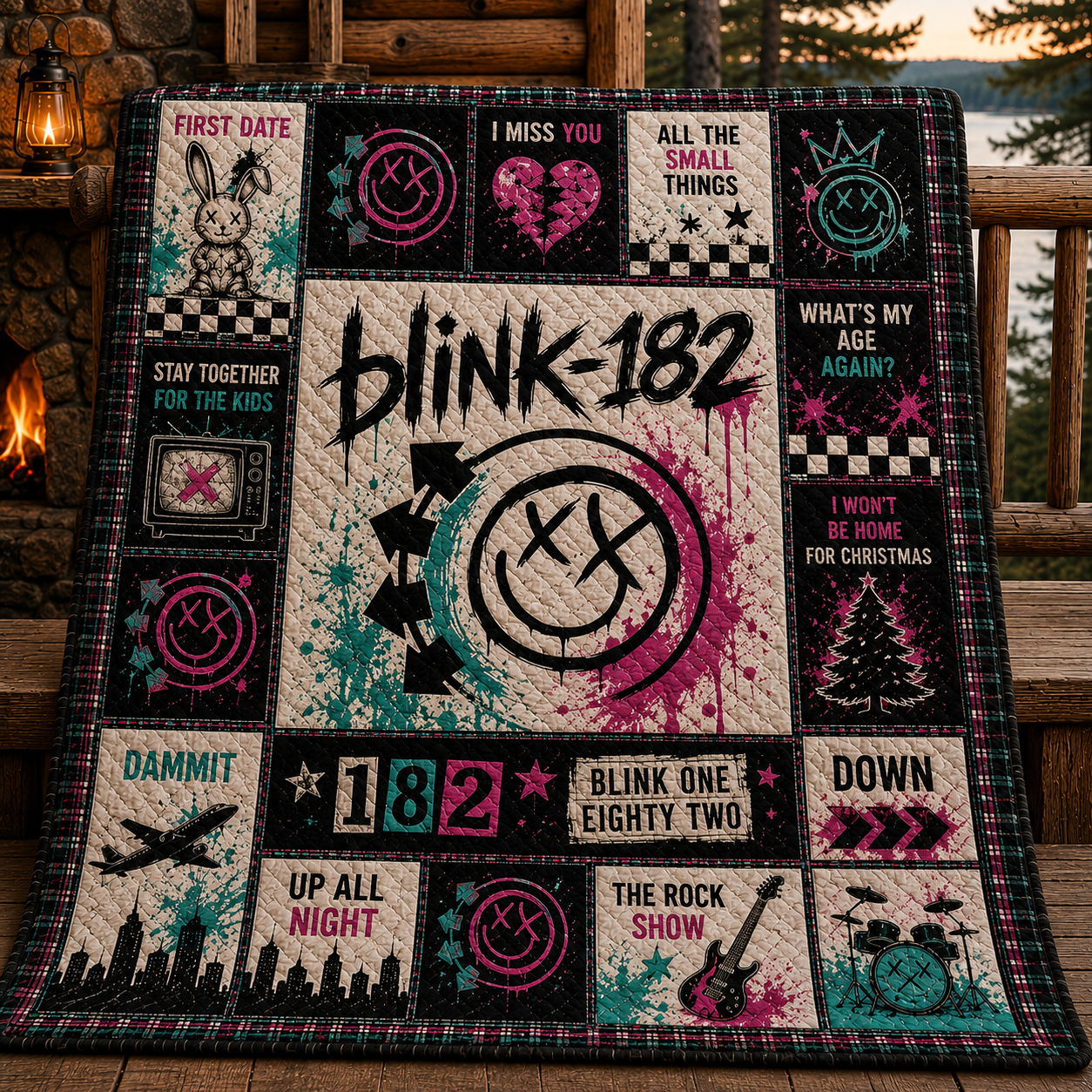 Blink-182 Pop Punk Quilt Blanket – Nostalgic Journey In Every Stitch