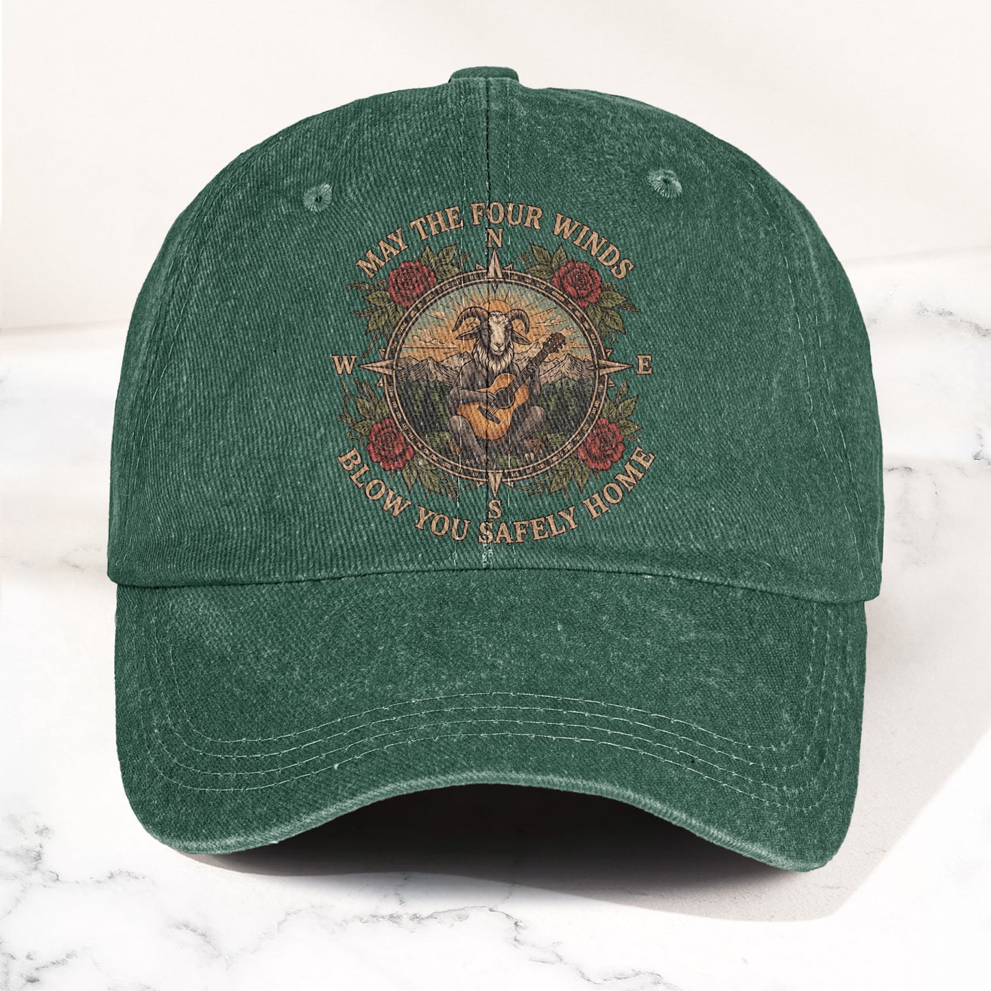 Grateful Dead Franklin's Tower May The Four Winds Blow You Safely Home Goat Lyrics Denim Cap – Retro Vintage Dad Cap Gift For Dad (With Box)