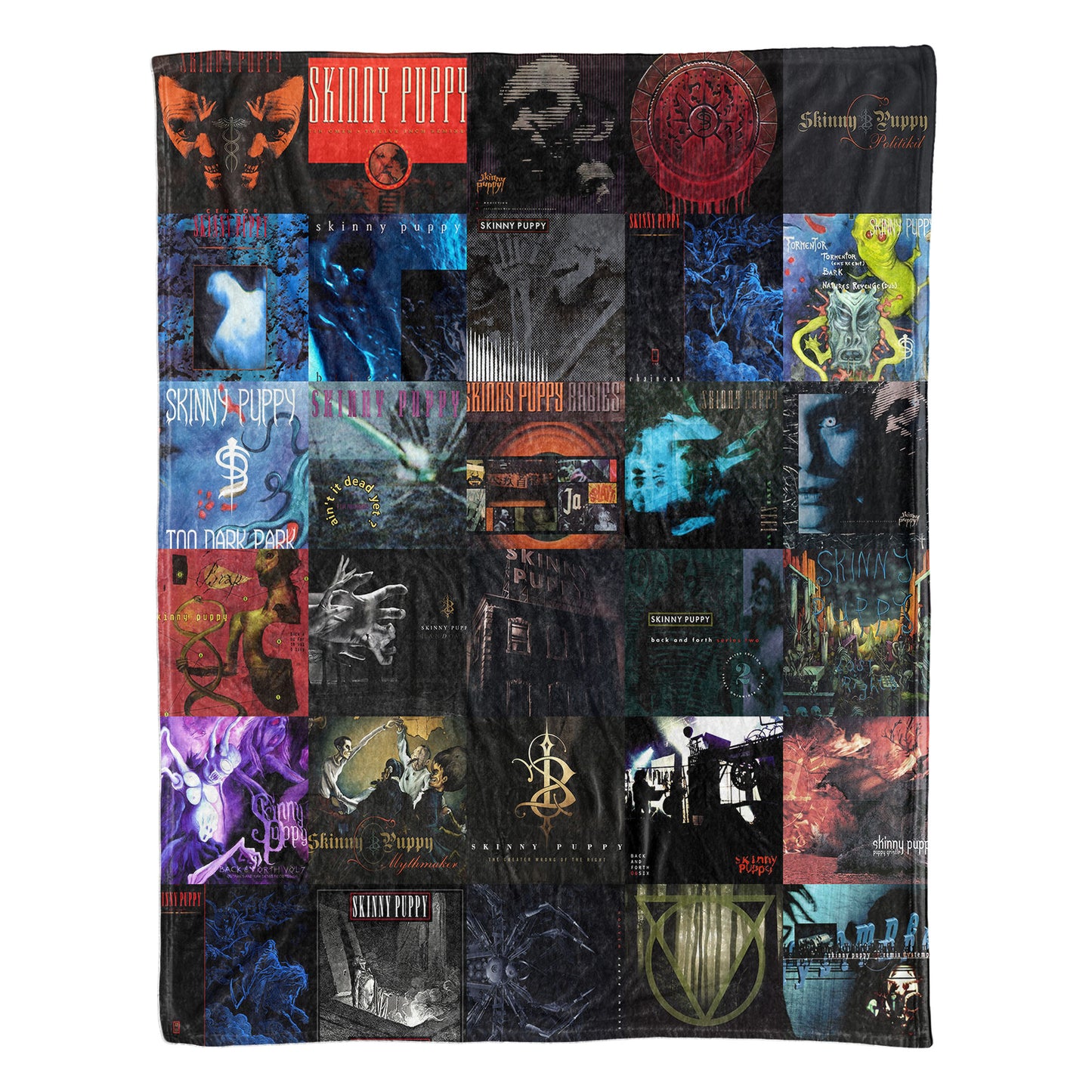 Skinny Puppy Sherpa Blanket – Iconic Album Cover Collage Cozy Throw for Industrial Music Fans