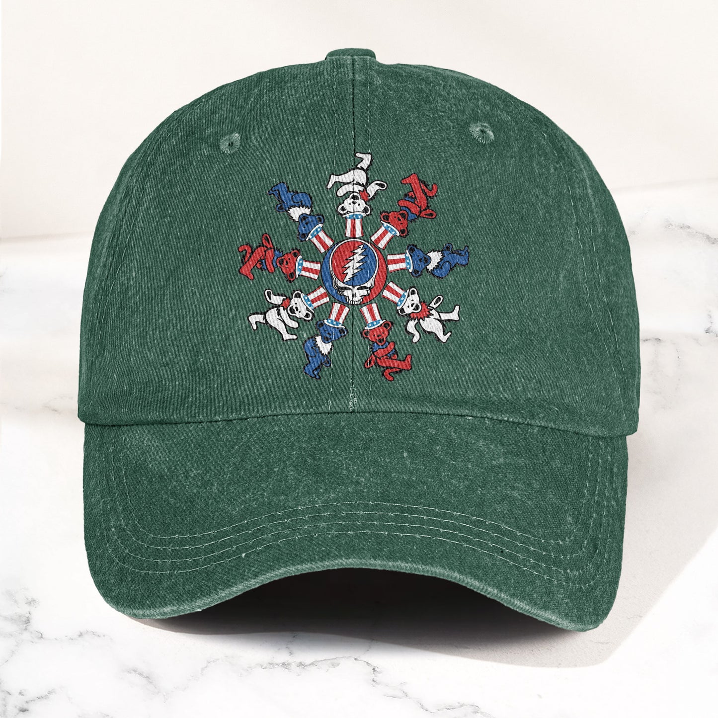 Grateful Dead Steal Your Face Dancing Bear Denim Cap – Vintage Music Grateful Dead Merch Gift for Dad (With Box)