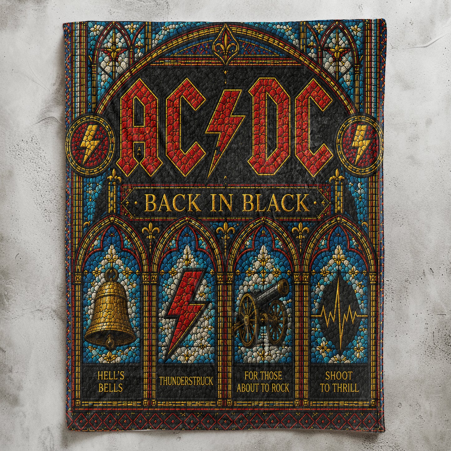 AC/DC Back In Black Sherpa Blanket – Stained Glass Rock Icon Throw Blanket