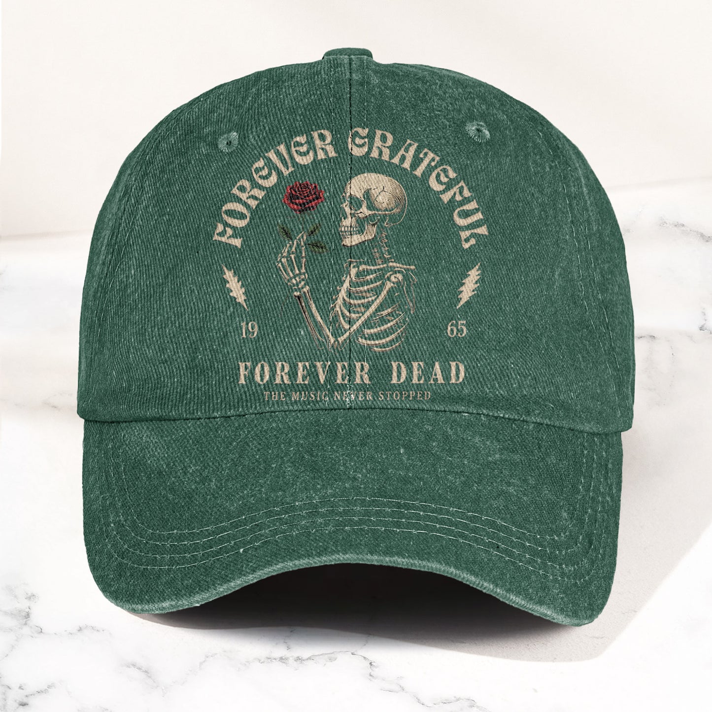 Grateful Dead 60th Anniversary Skeleton Rose Forever Dead Denim Cap – Retro Vintage Dad Cap Gift For Dad (With Box)