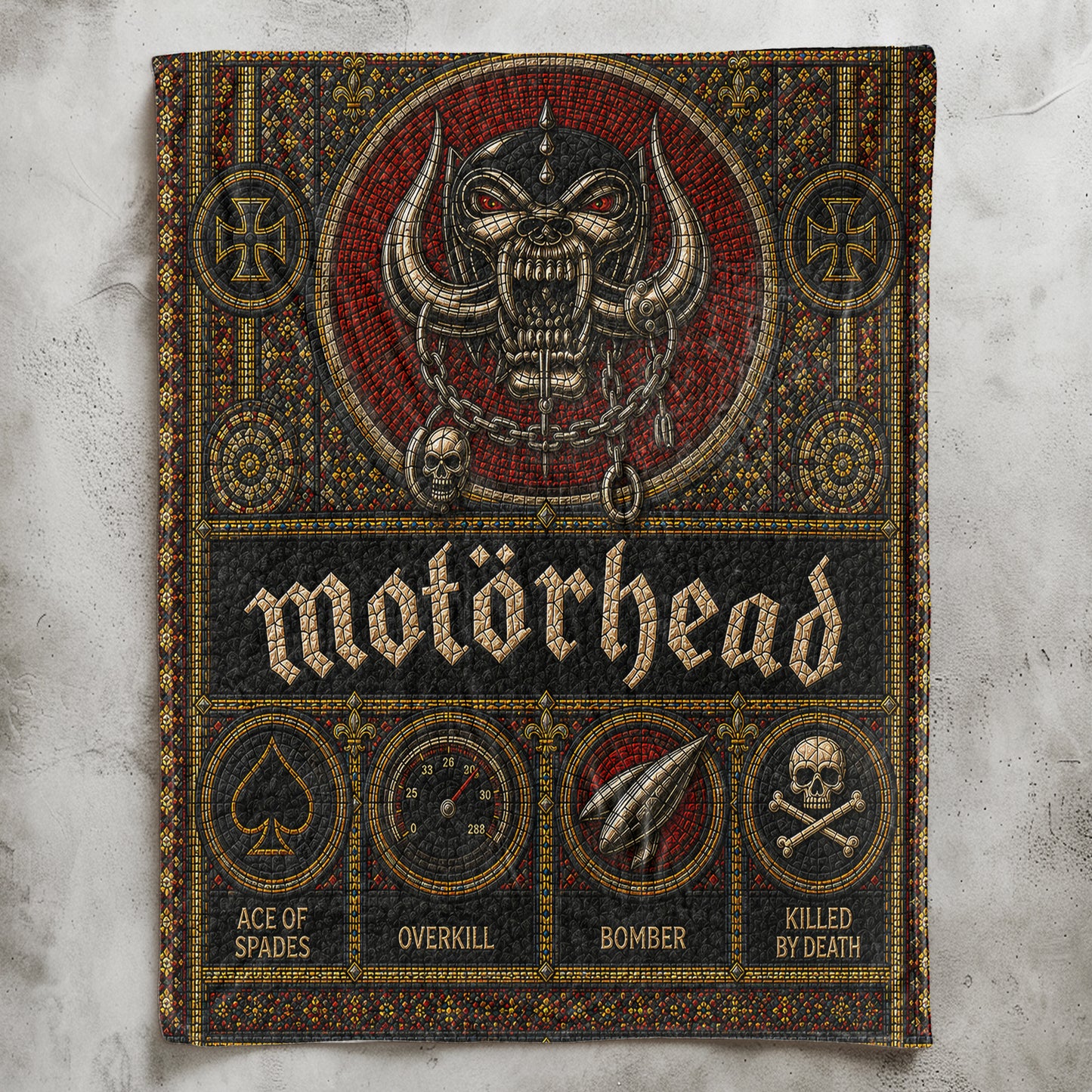 Motorhead Sherpa Blanket – Snaggletooth Warpig Stained Glass Heavy Metal Blanket