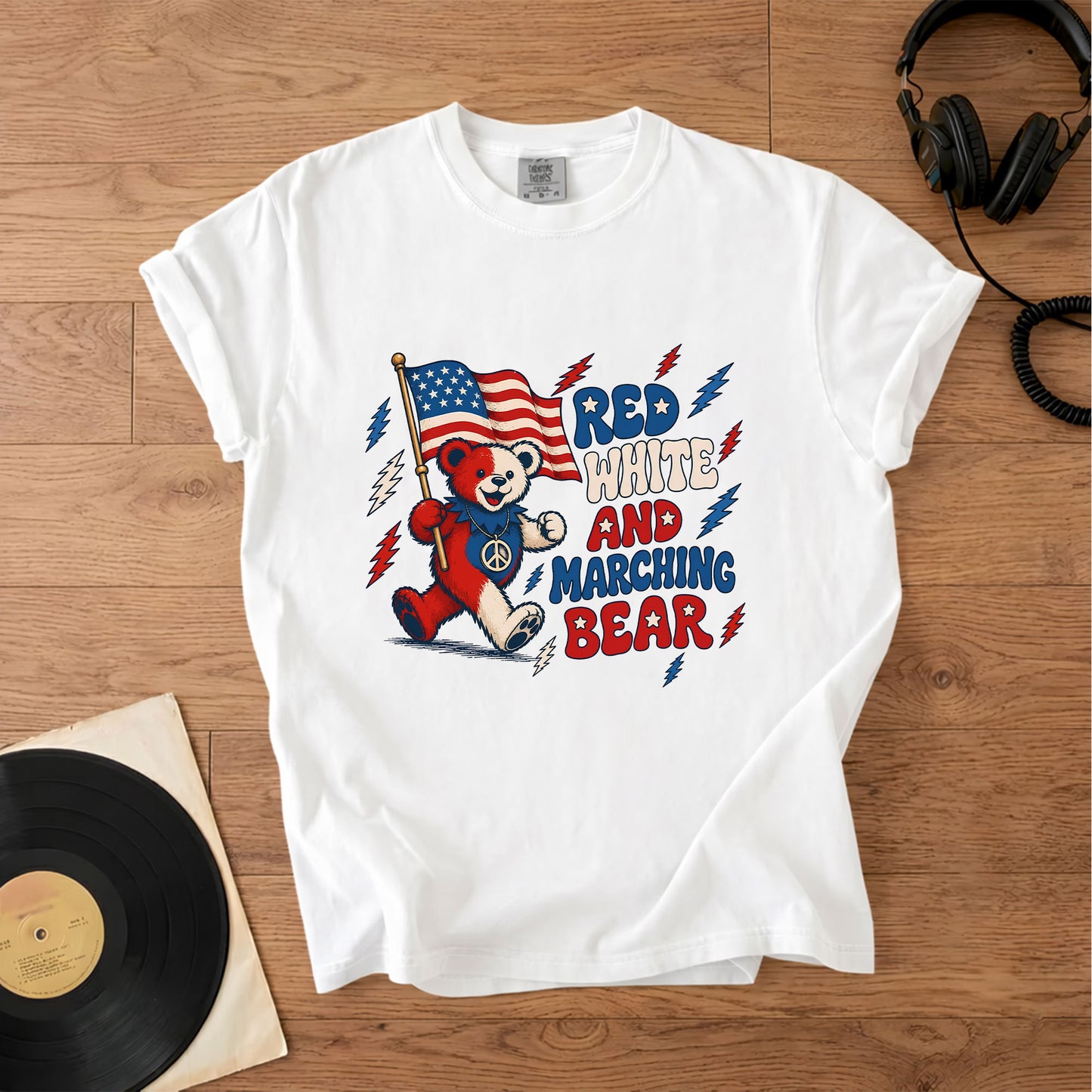 Grateful Dead Red White and Marching Bear Graphic 4th of July Patriotic T-Shirt – Retro Rock Metal Music Fan Merch Tee