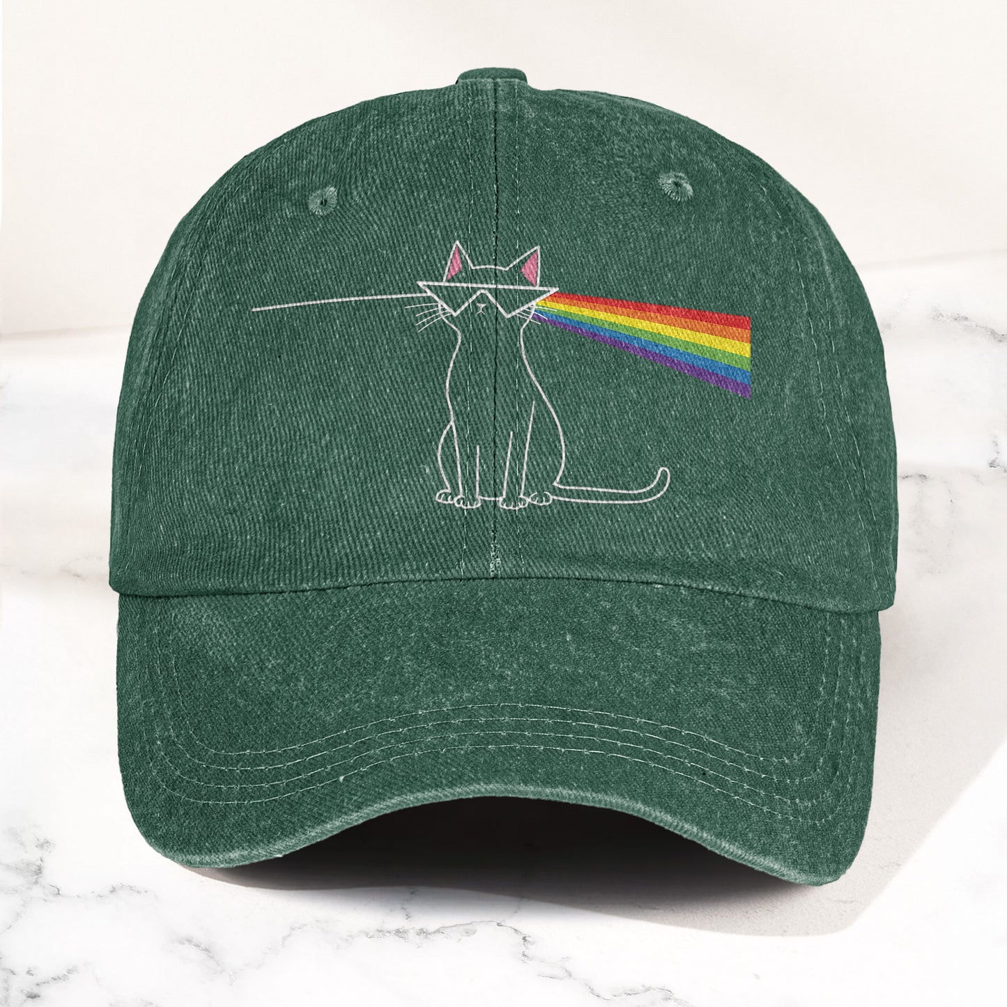 Pink Floyd Inspired Rainbow Prism Cat Pride Vintage Denim Cap – Retro Dad Cap (With Box)