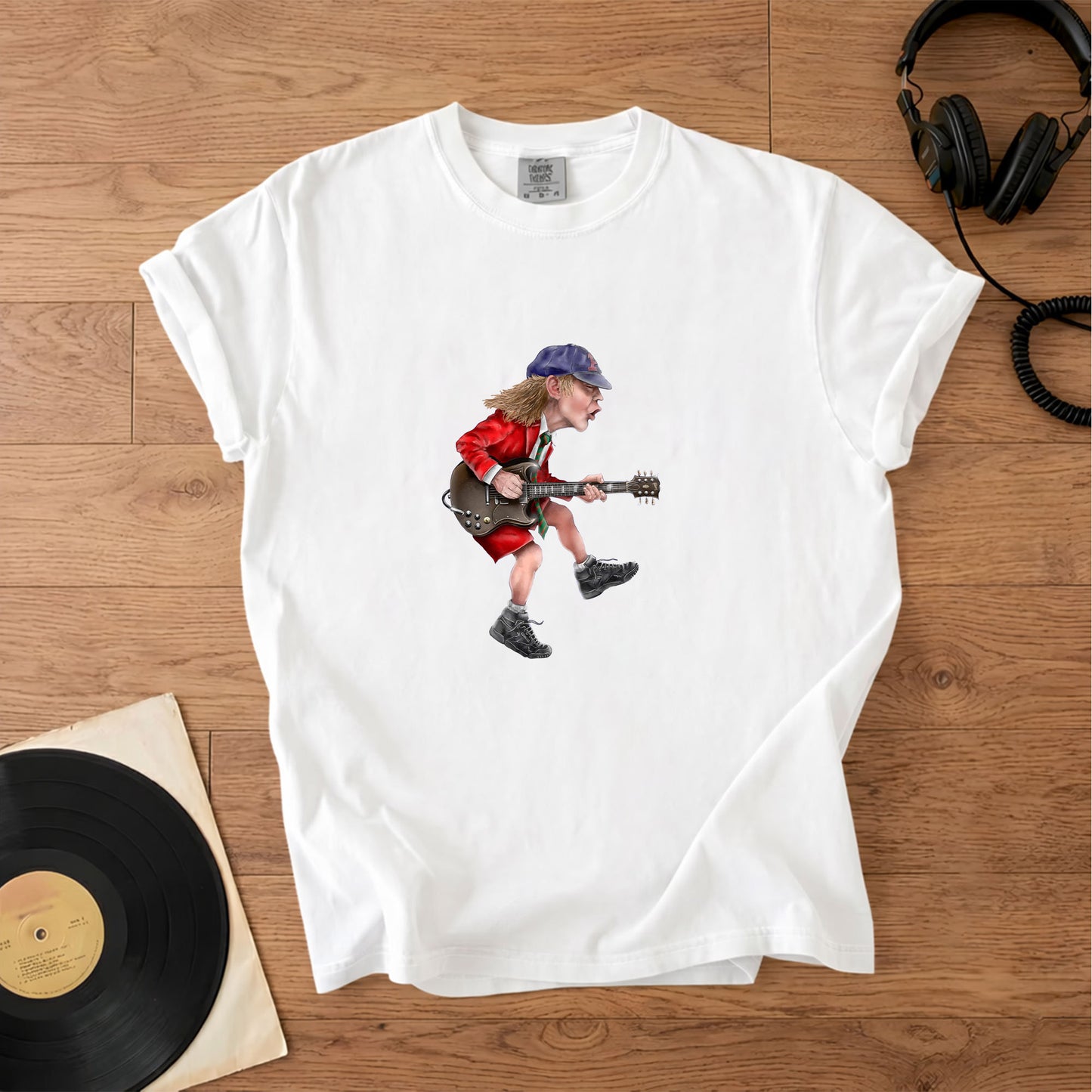 Angus Young Ripping On His Guitar Comfort Tee – Classic Music Graphic Shirt
