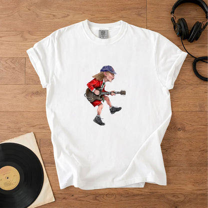 Angus Young Ripping On His Guitar Comfort Tee – Classic Music Graphic Shirt