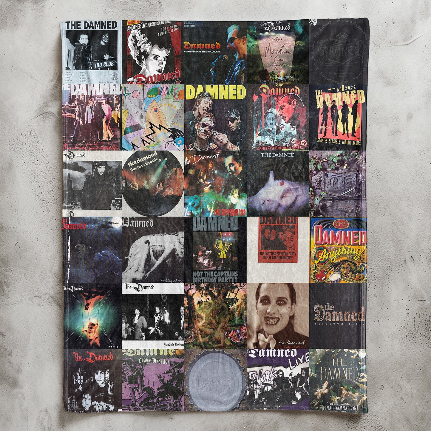 The Damned Sherpa Blanket – Iconic Album Cover Collage Cozy Throw for Punk & Goth Rock Fans