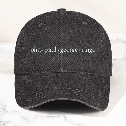 John Paul George Ringo Denim Cap – Minimalist Beatles Dad Hat Gift ( With Box)