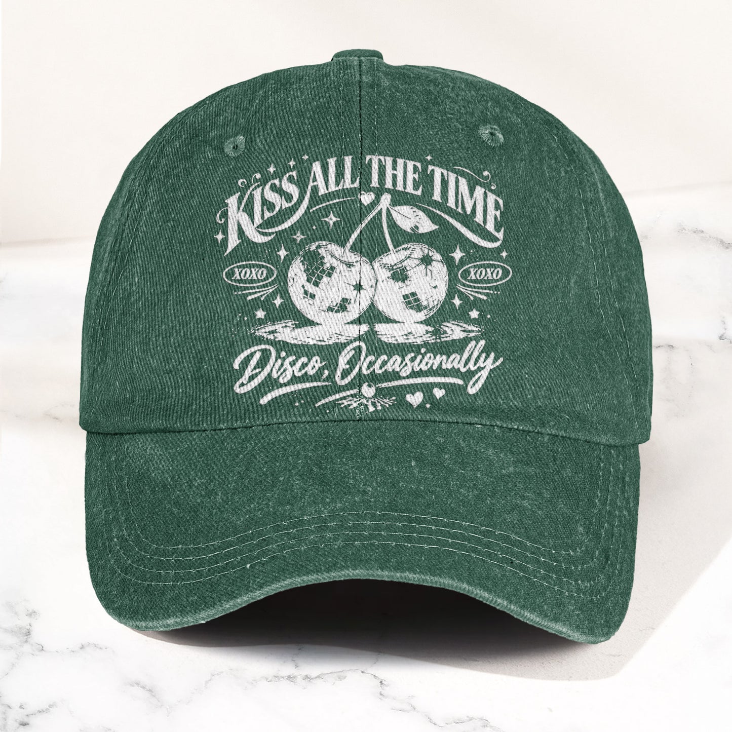 Harry Styles Illustration Merch Kiss All The Time Cherries Disco Ball Denim Cap – Retro Vintage Dad Cap Gift For Dad (With Box)