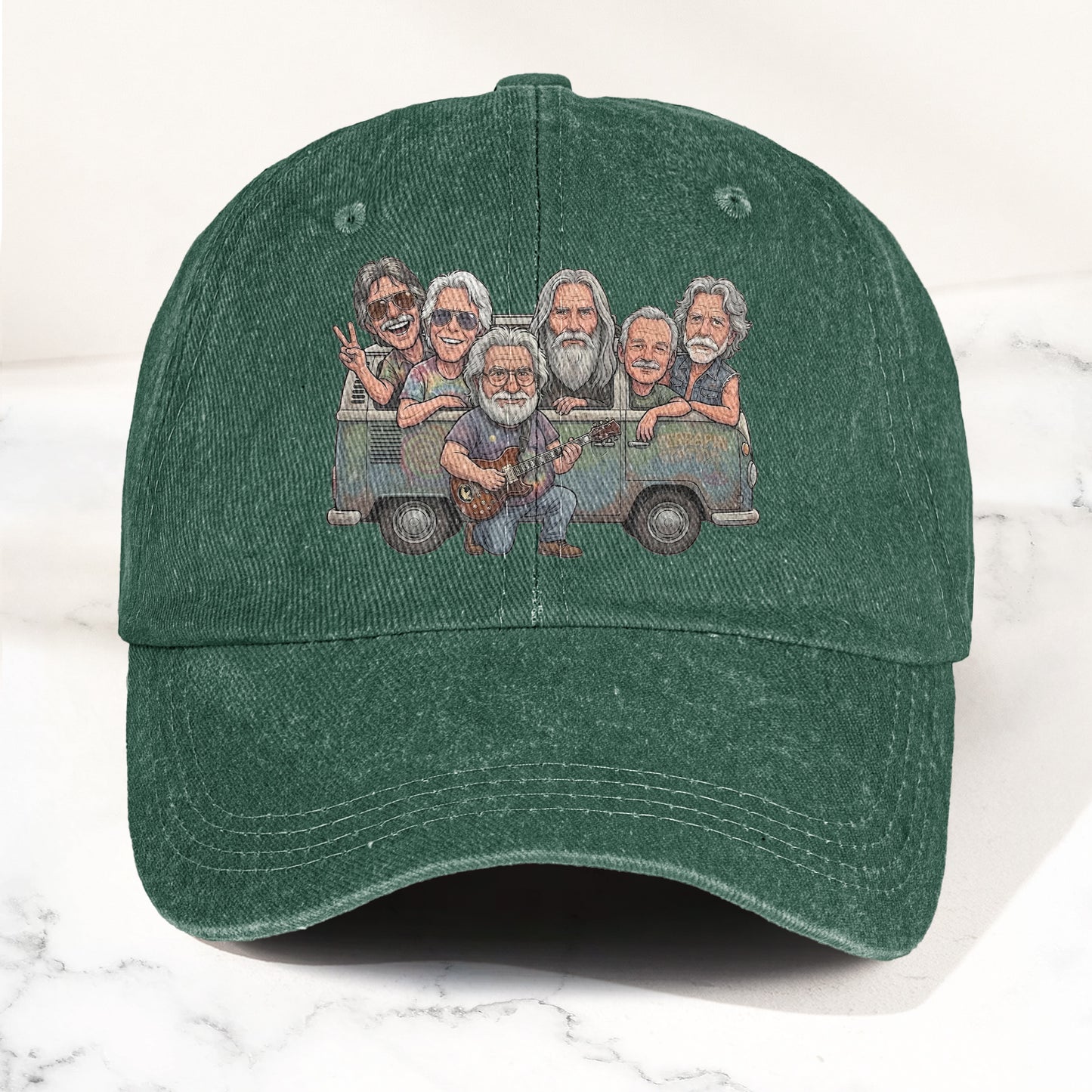 Grateful Dead Band Cartoon VW Bus Graphic Music Merch Denim Cap – Retro Vintage Dad Cap Gift For Dad (With Box)