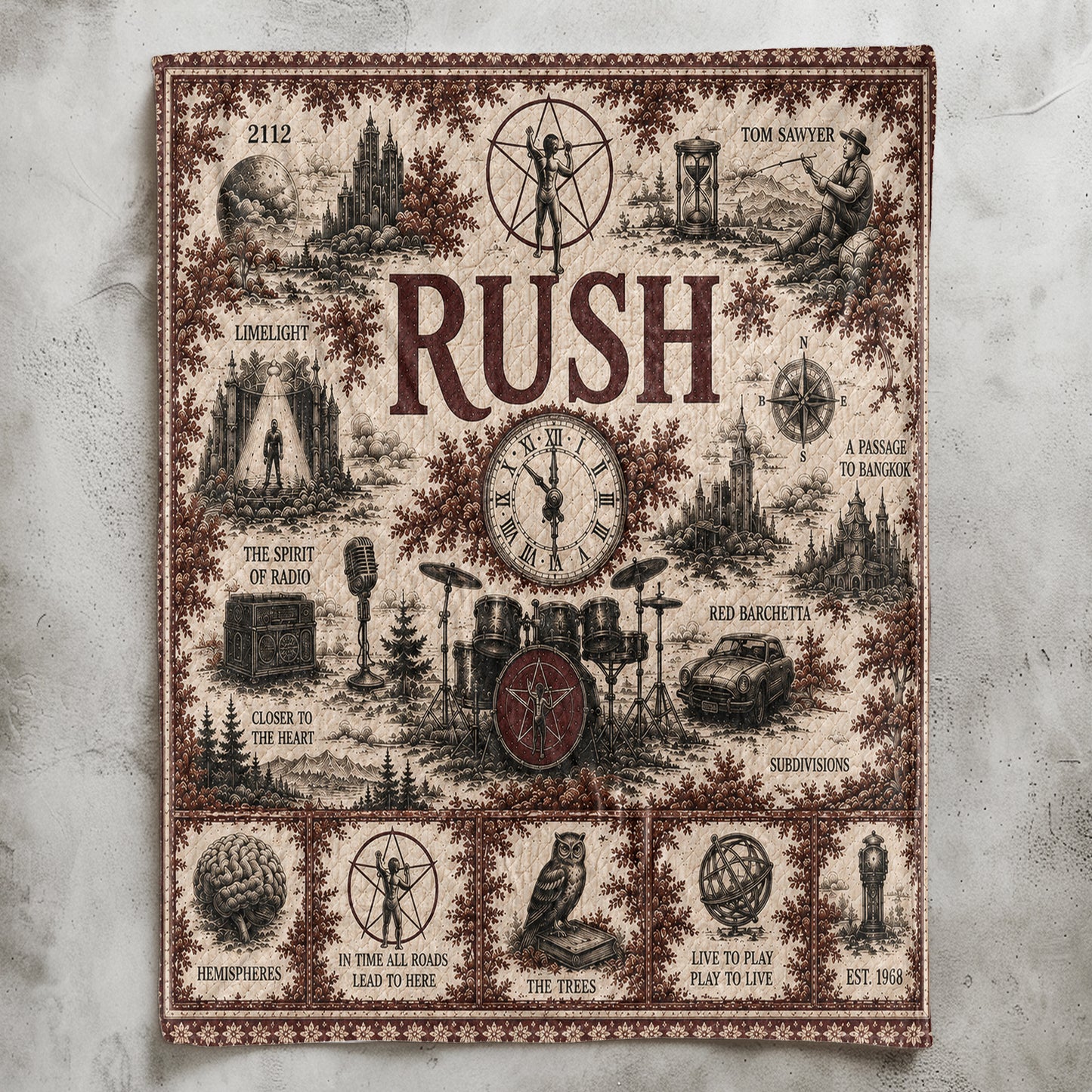 Rush Band Sherpa Blanket – Starman Vintage Sketch Collage Progressive Rock Blanket