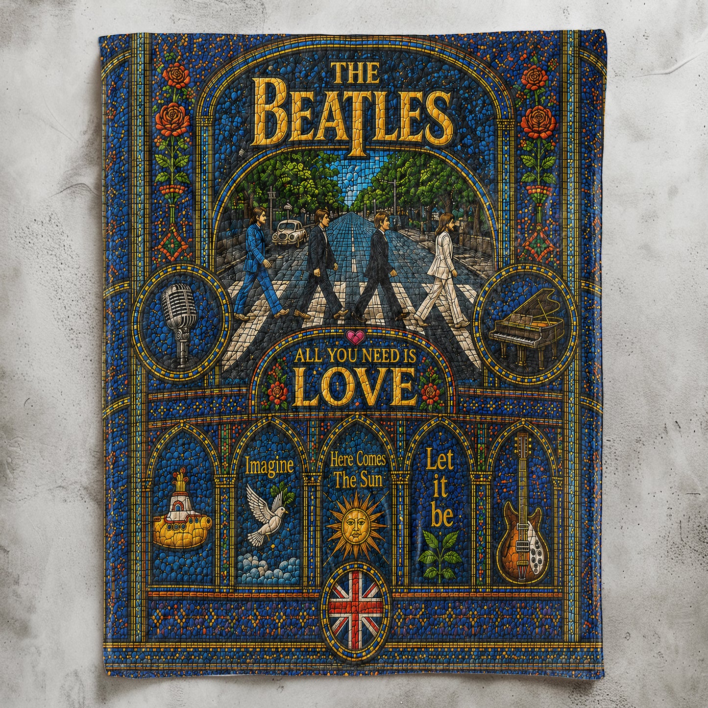 The Beatles Abbey Road Sherpa Blanket – Yellow Submarine Stained Glass Blanket