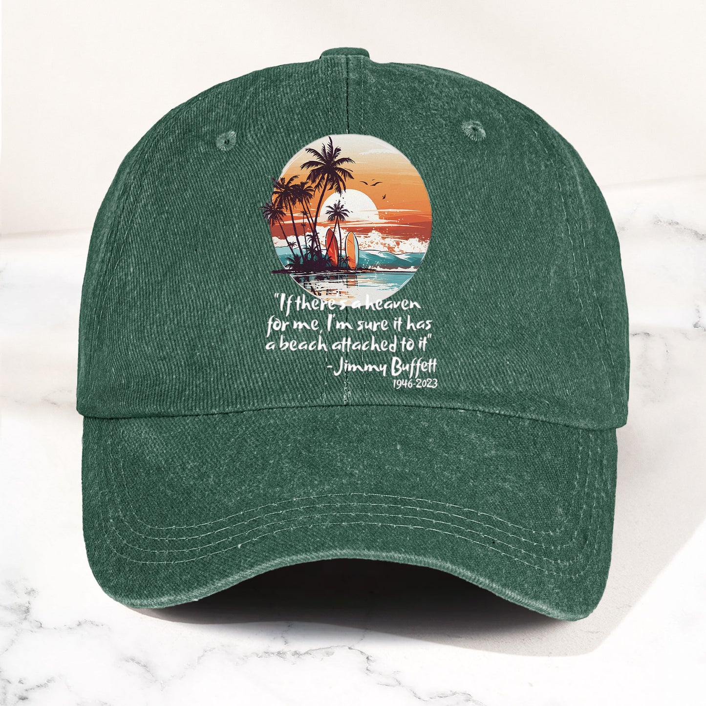 Jimmy Buffett Beach Quote Denim Dad Cap – Vintage Washed Tropical Hat