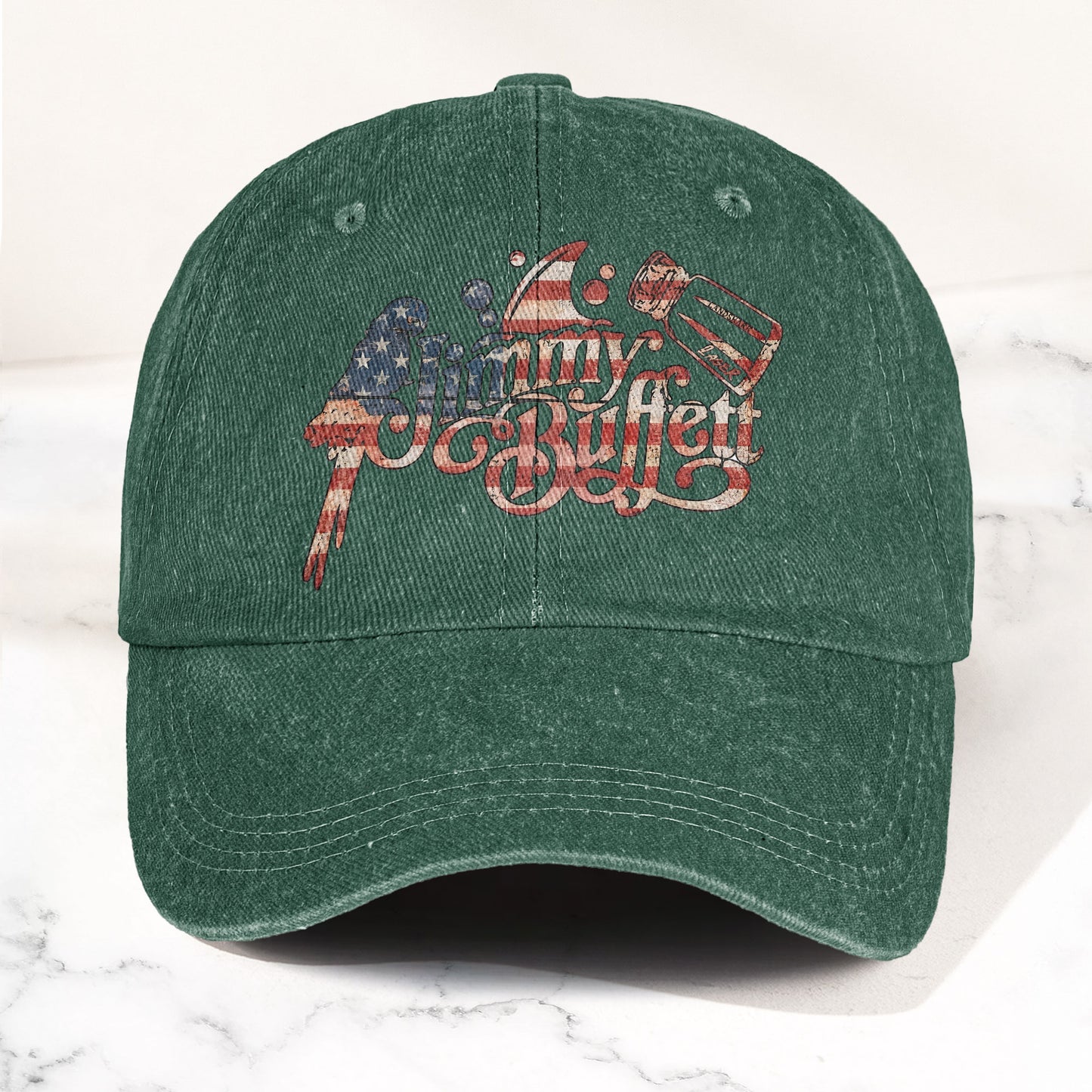 Jimmy Buffett Margaritaville Patriotic American Flag Parrot Music Merch Denim Cap – Retro Vintage Dad Cap Gift For Dad (With Box)