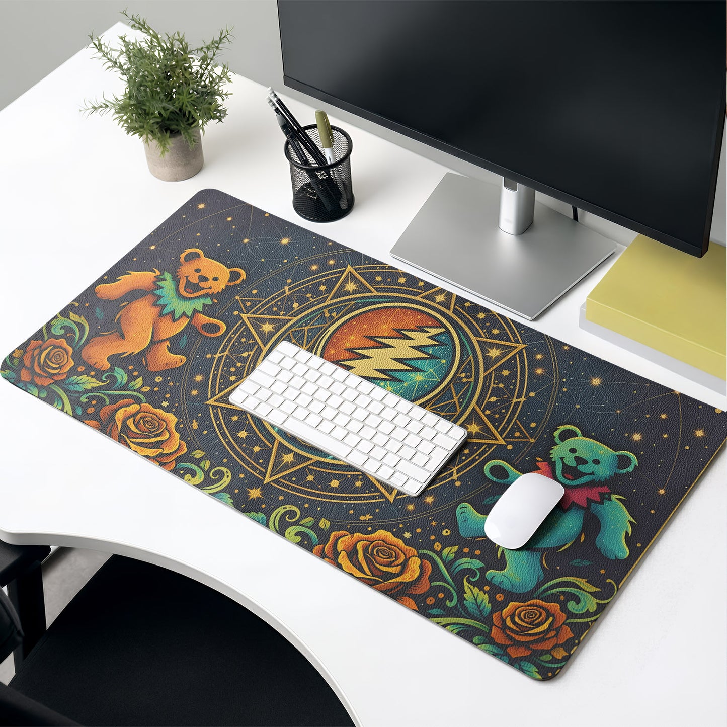 Grateful Dead Steal Your Face with Dancing Bears Desk Mat – Non-slip Keyboard Pad Gift For Music Lovers
