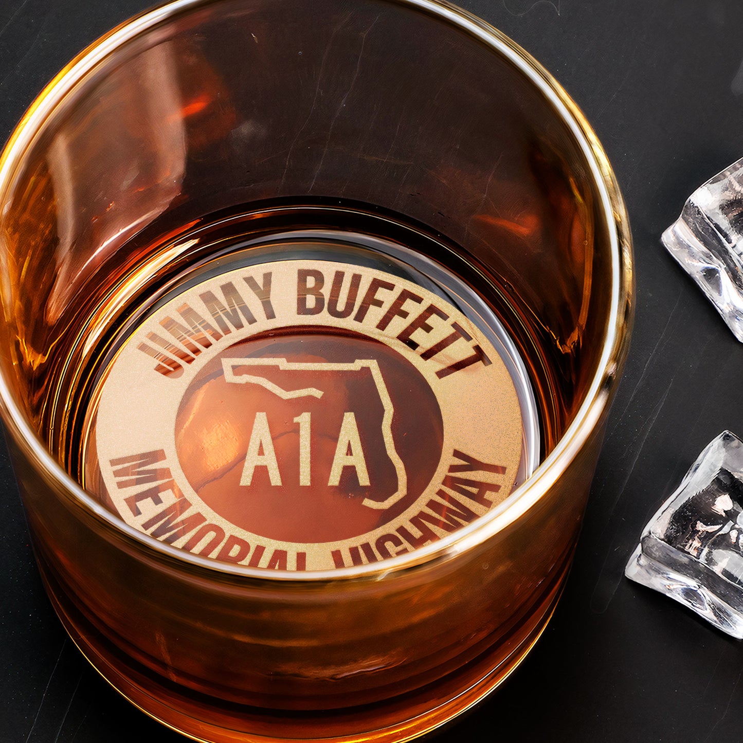 Jimmy Buffett A1A Engraved Whiskey Glass – Memorial Highway Design  ( With Gift Box )