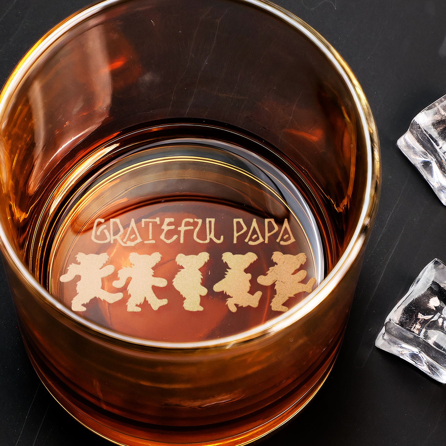 Grateful Papa Dancing Bears Engraved Whiskey Glass - Multiple Designs Available Father's Day Gift (With Gift Box)