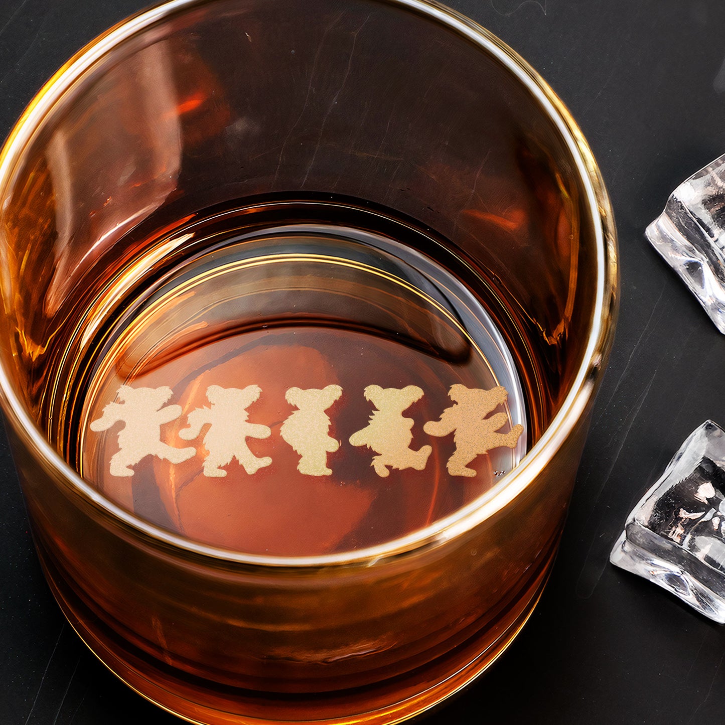 Dancing Bears Engraved Whiskey Glass –  Psychedelic Bears Design  ( With Gift Box )