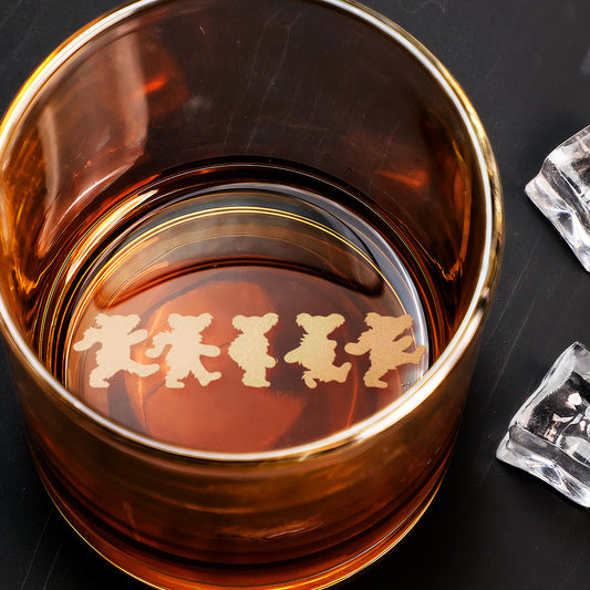 Dancing Bears Engraved Whiskey Glass –  Psychedelic Bears Design  ( With Gift Box )