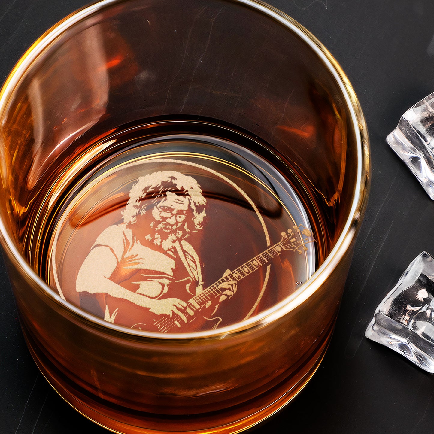 Jerry Garcia Inspired Engraved Whiskey Glass – Psychedelic Guitar Design  (With Gift Box)