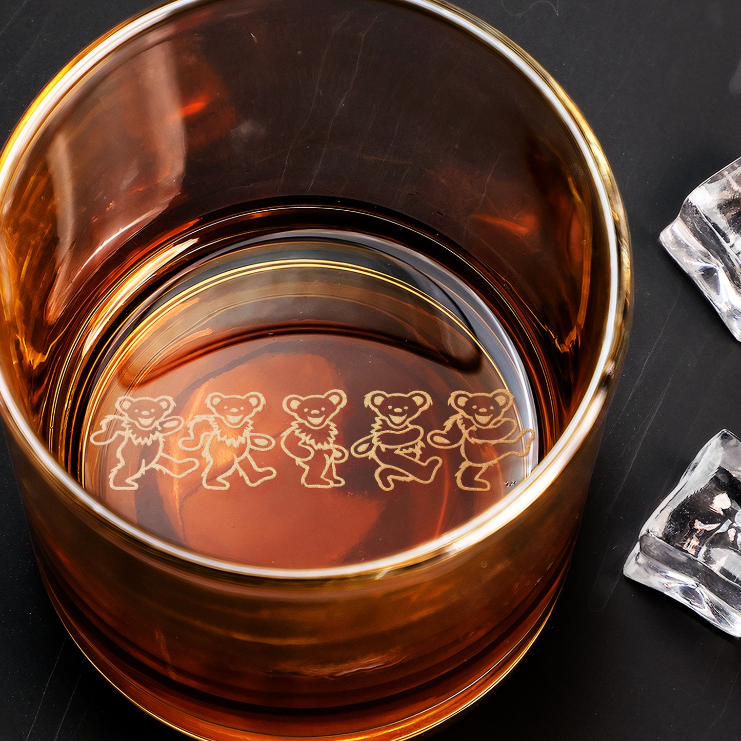 Grateful Dead Dancing Bears Engraved Whiskey Glass – Minimal Line Art Design ( With Gift Box )