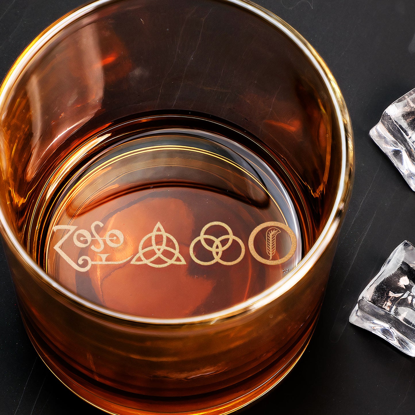 Led Zeppelin Zoso Symbols Engraved Whiskey Glass – Iconic Band Sigils Design  ( With Gift Box )
